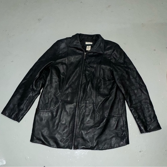 Women’s Covington Brand Vintage Black Real Leather Zip Up Jacket Size L 14-16 - Picture 5 of 16